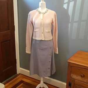 BLUE SIDE BOTTON COTTON MIDI SKIRT